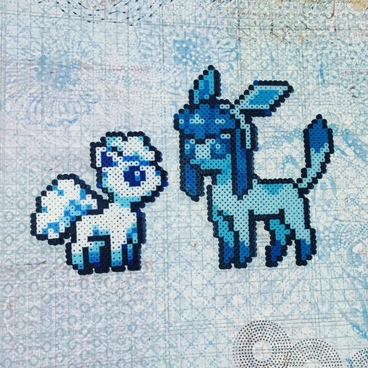 Alolan Vulpix and Glaceon Perler Art